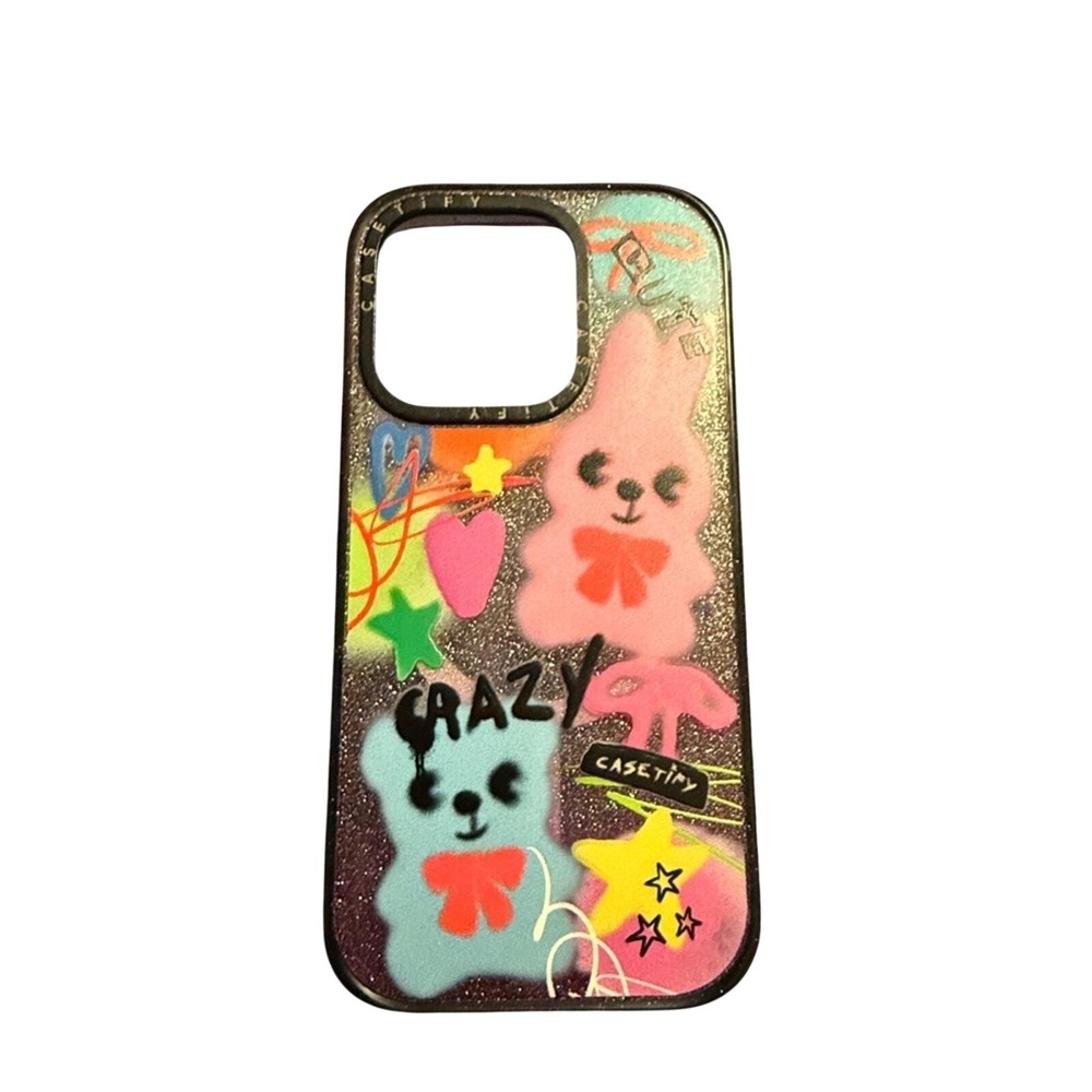 Casetify Pink & Blue Bunny Glitter Phone Case iPhone 15 pro